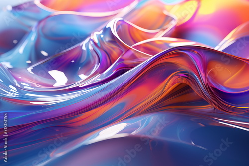 Abstract fluid 3d holographic iridescent neon glow curved wave in motion dark background. Gradient design for banners, backgrounds, wallpapers and covers. Generated AI