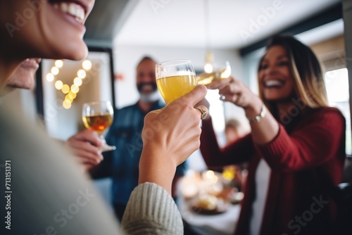 person clinking whiskey sours, cheers moment at a party photo
