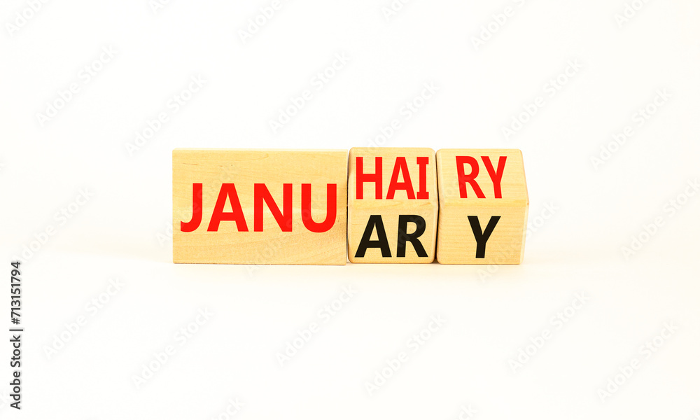 Januhairy or January symbol. Concept words Januhairy or January on beautiful wooden blocks. Beautiful white table white background. Social issues Januhairy or January concept. Copy space. Januhairy or January symbol. Concept words Januhairy or January on beautiful wooden blocks. Beautiful white table white background. Social issues Januhairy or January concept. Copy space.