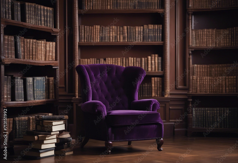 Arm chair in a room with book shelves Arm chair in a room with book shelves