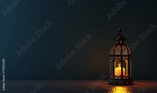Ramadan Kareem Lantern on Dark Starry Background with Copy Space © vectoraja