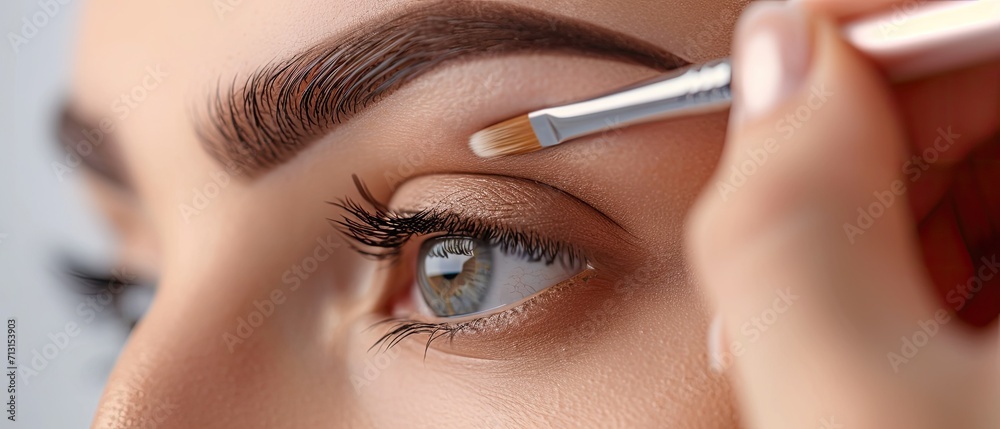 A close-up of a woman's face during a professional brow grooming session, emphasizing attention to detail