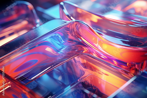 Abstract fluid 3d holographic iridescent neon glass glow rectangular. Gradient design for banners, backgrounds, wallpapers and covers. Generated AI © jirayut