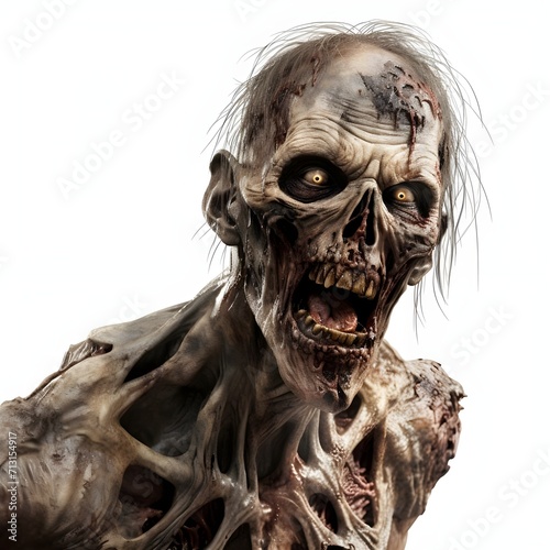 A very Scary Zombie ready to attack on transparent background png. Ai generative.