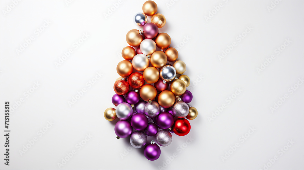 Captivating Christmas Composition: Creative New Year Tree with Shiny Balls on White Background, Perfect for Holiday Promotions and Festive Designs. Captivating Christmas Composition: Creative New Year Tree with Shiny Balls on White Background, Perfect for Holiday Promotions and Festive Designs.