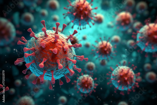 HIV virus particles, artwork - 3d photo