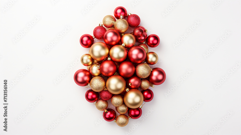 Captivating Christmas Composition: Creative New Year Tree with Shiny Balls on White Background, Perfect for Holiday Promotions and Festive Designs.