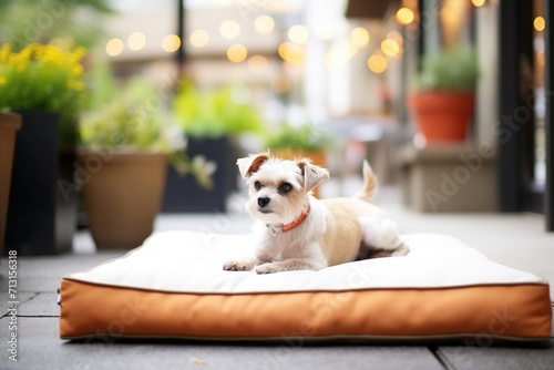 dog lounging on an outdoor waterproof bed