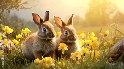 bunnies and daffodils
