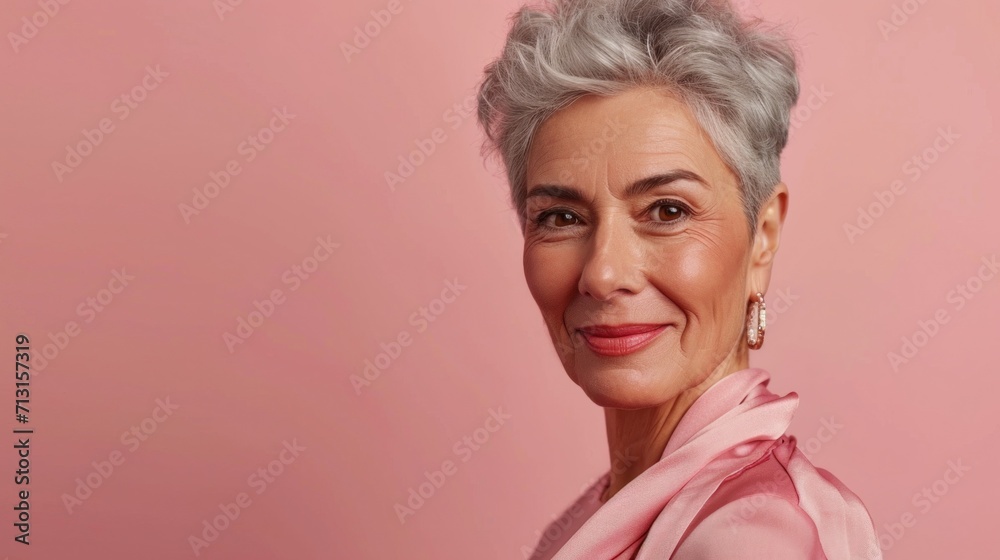 A multicultural senior lady showcases her beauty, adorned with wrinkles and stylish grey hair. A multicultural senior lady showcases her beauty, adorned with wrinkles and stylish grey hair.