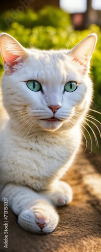 A Cute White Cat with am Smile in his Face.