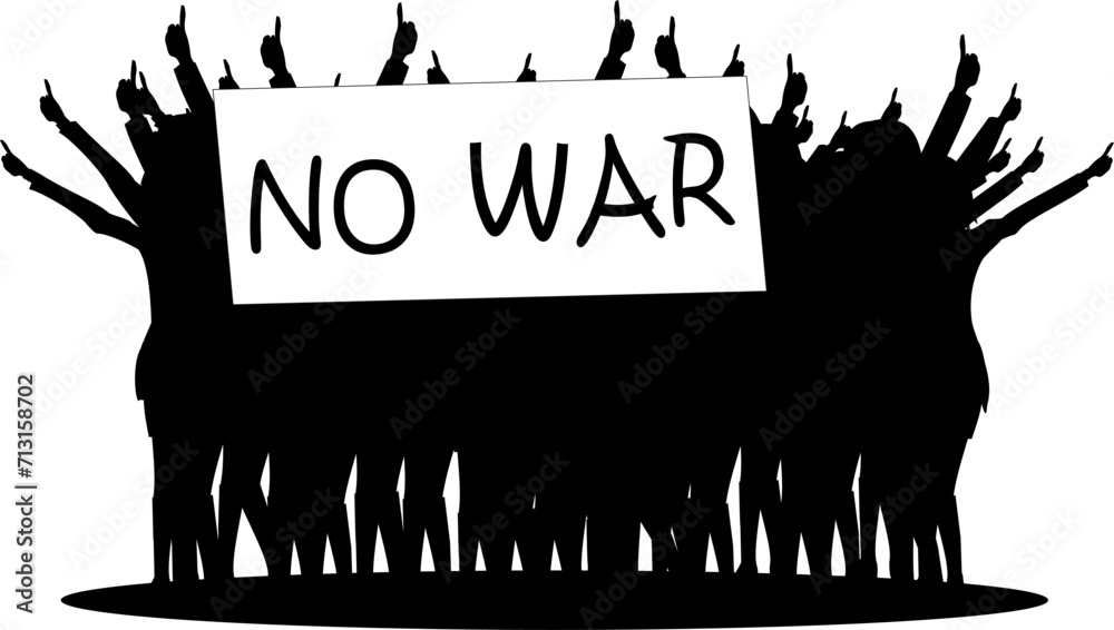 Vektor Silhouetten - Menschen Demo Gegen Krieg - No war