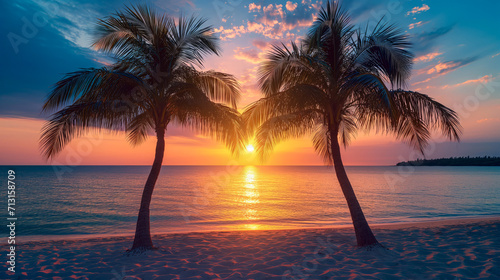 Vibrant Skies and Silhouetted Palms at Dusk