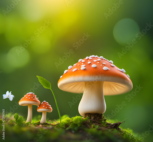Al generated Mushroom in the forest with a beautiful forest background, mushroom fungus food landscape macro nature photography