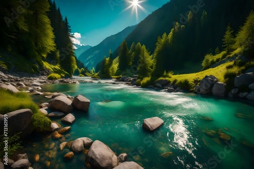 River in the mountains of Austria. Beauty landscapes of magnificent summer colors