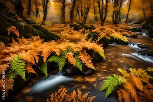 Ferns in autumn on the Eresma river in Valsain, Segovia at the place called Boca del Asno photo