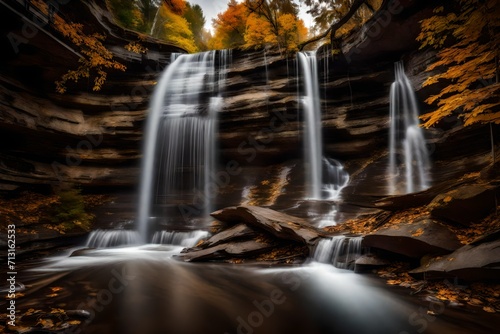 Little Davis Conservation Falls Hamilton Ontario featuring Twin Curtain Falls in autumn long exposure