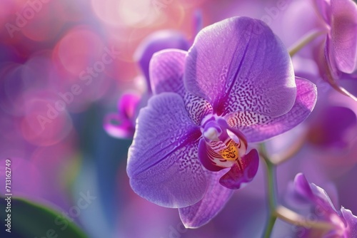 A close-up photograph of a purple flower with a blurred background. This image can be used to add a touch of elegance and beauty to various design projects