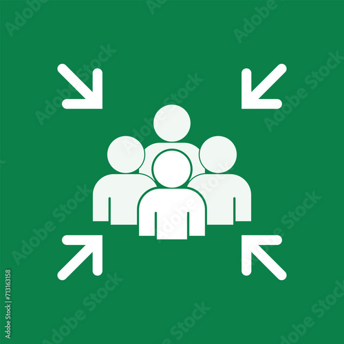 Isolated square green sign group of people gather for assembly point emergency zone signage