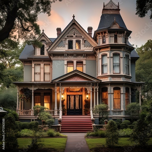 Image of a vintage charming mansion, Generative ai.