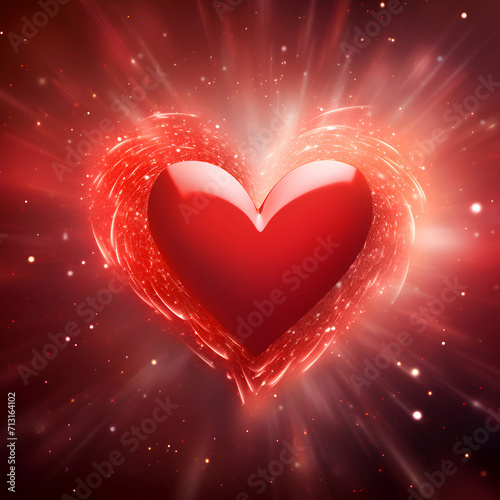 Valentine s day background with red heart and rays of light