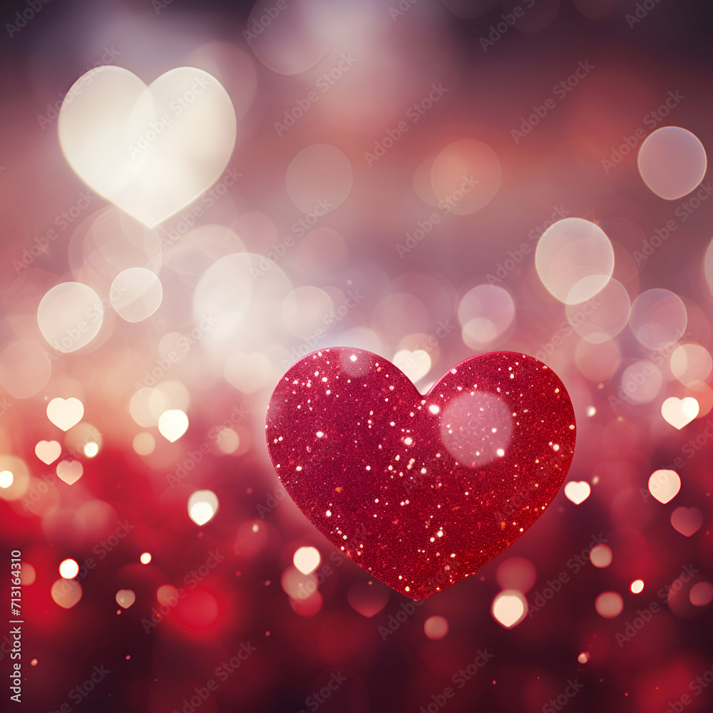 Valentine's day background with red heart on bokeh lights
