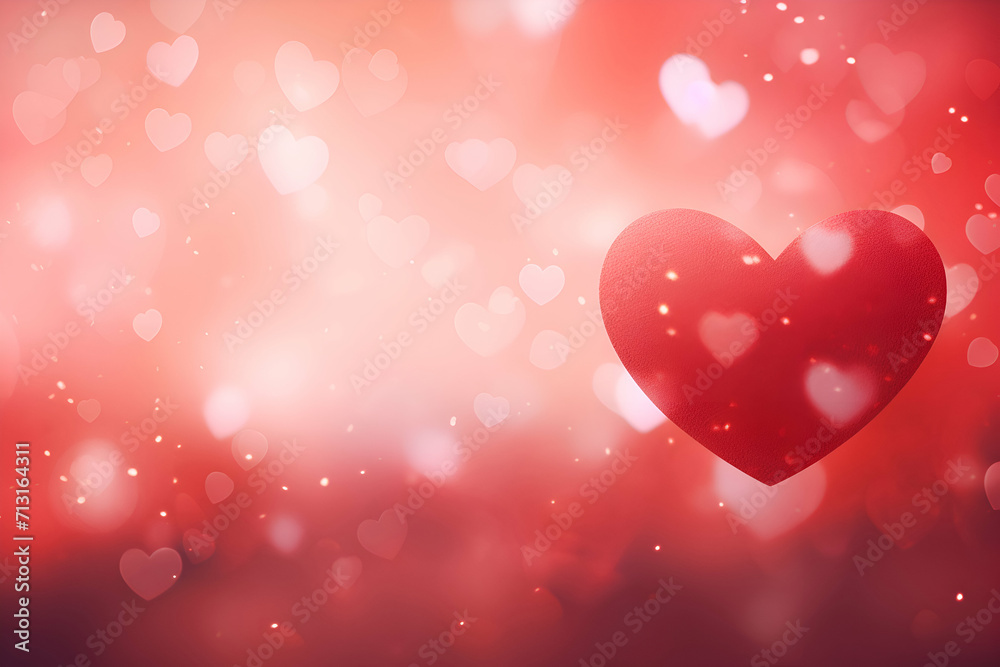 Valentine's day background with red hearts and bokeh lights