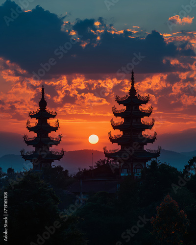 Sunset Between Pagoda Spires