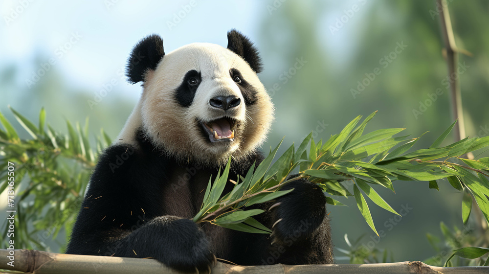 Fototapeta premium panda eating bamboohigh definition photographic creative image