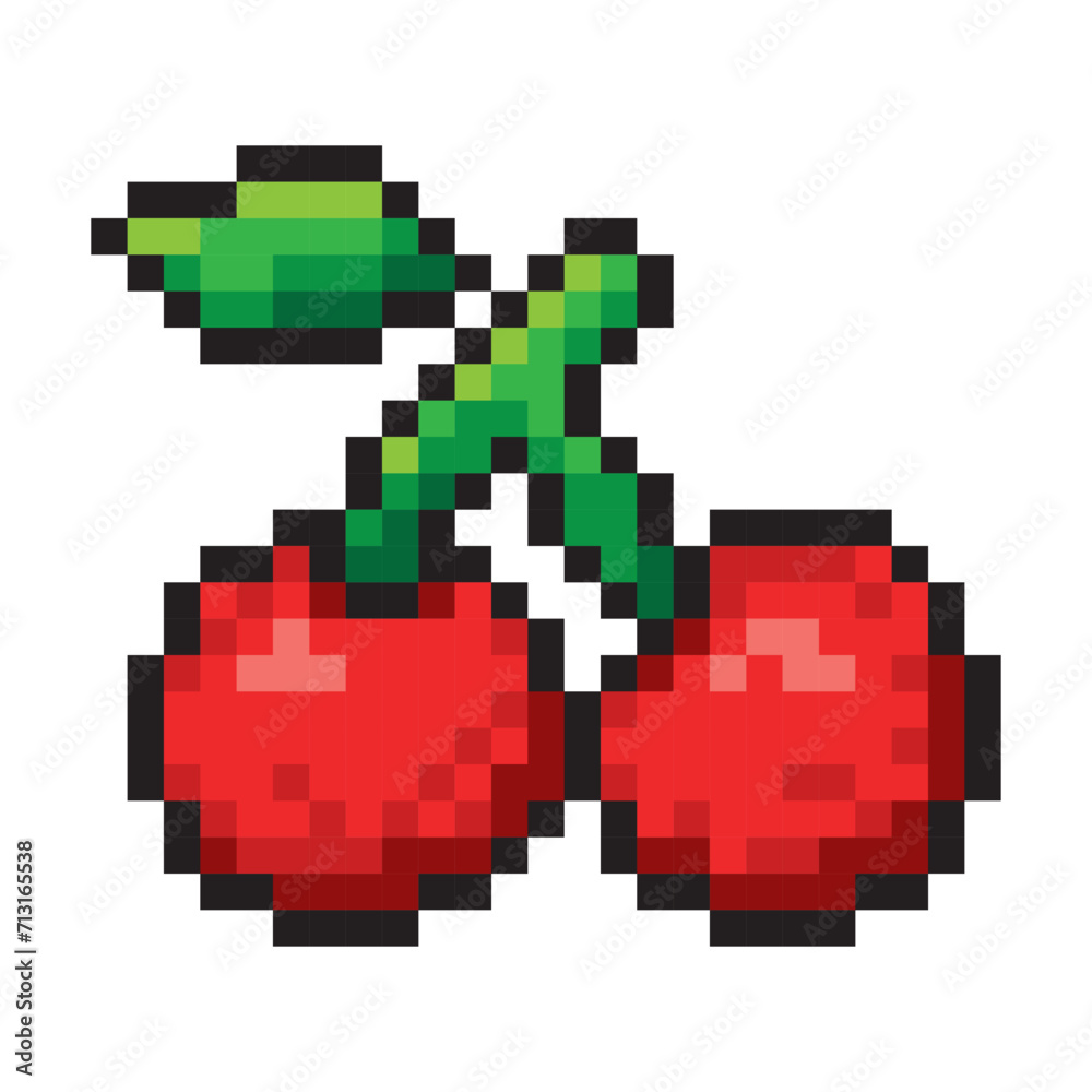 Obraz premium red cherry pixel style isolated on white background