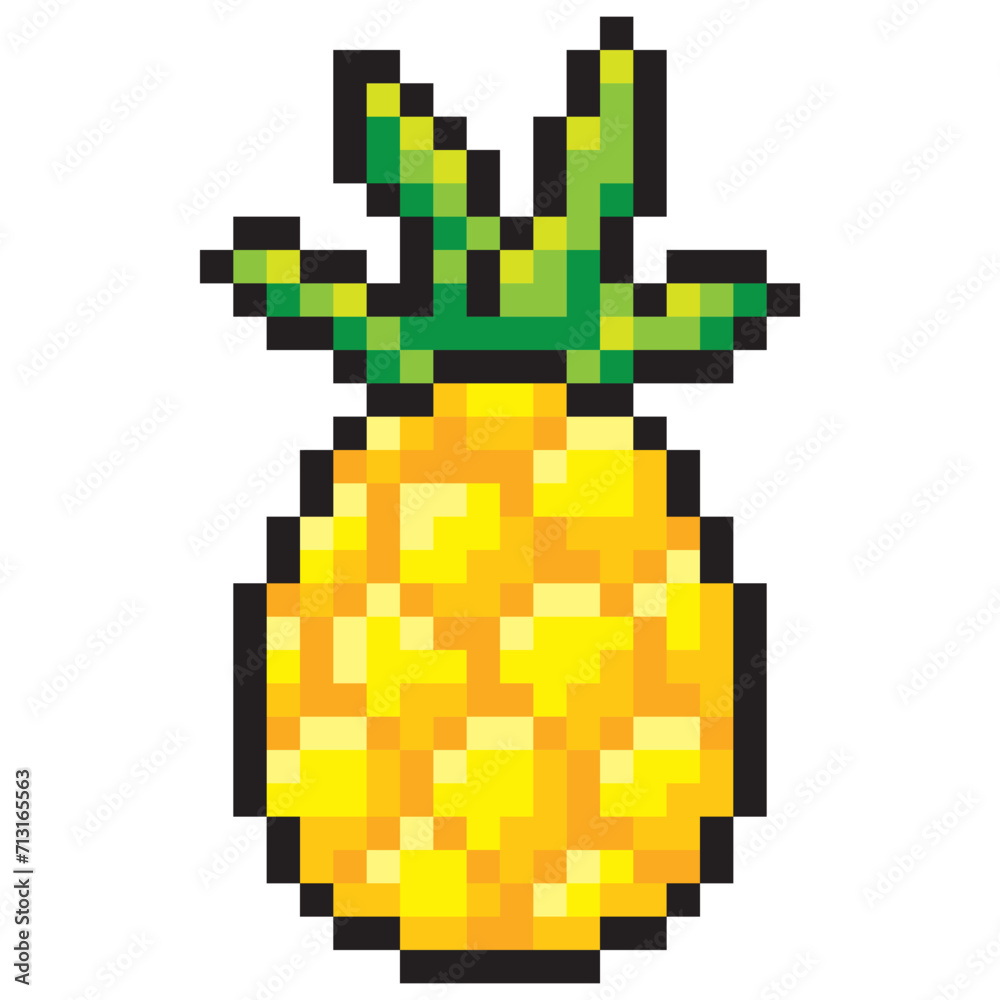 Obraz premium yellow pineapple pixel style isolated on white background