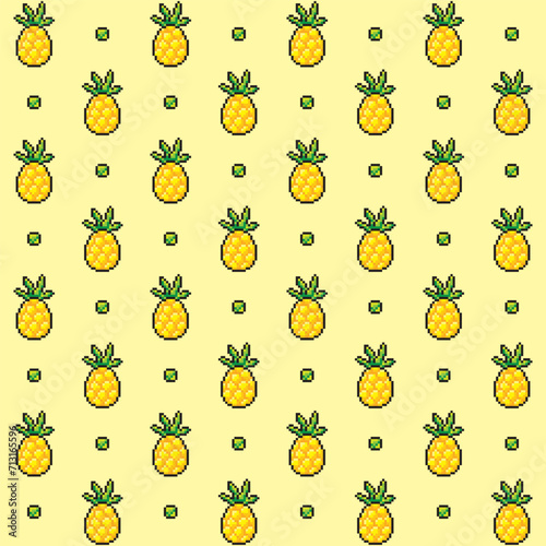 seamless pattern pixel yellow pineapple isolated on background