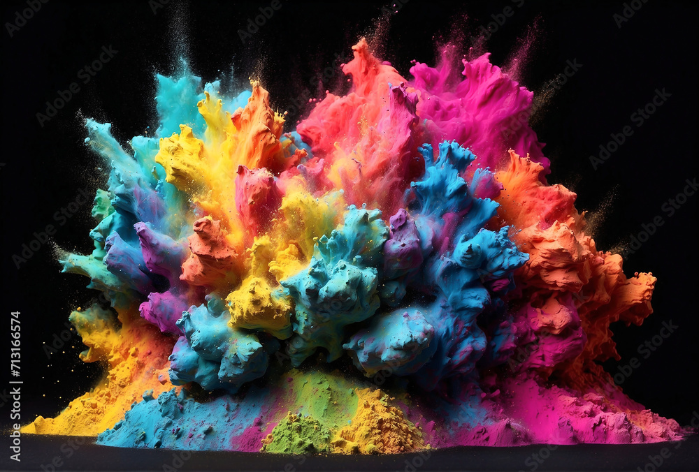 color powder scattering isolated on black, colors festival party