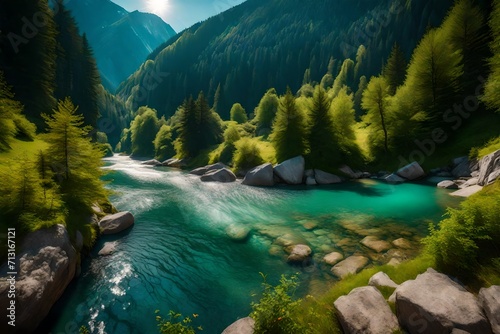 River in the mountains of Austria. Beauty landscapes of magnificent summer colors
