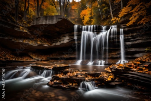 Little Davis Conservation Falls Hamilton Ontario featuring Twin Curtain Falls in autumn long exposure