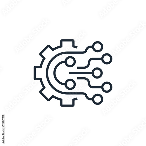  High tech electronic circuit .  Vector linear icon isolated on white background.
