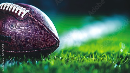 Close-Up of American Football on the Field at Night photo