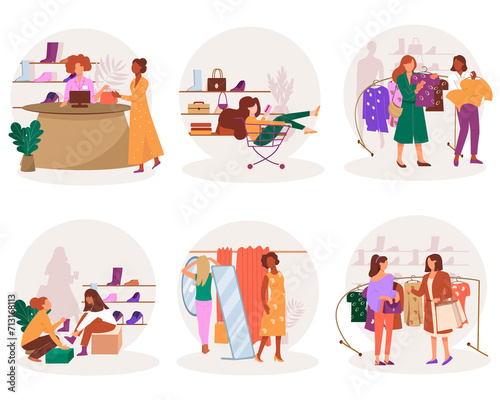 Women shopping illustrations in flat design