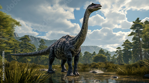 Majestic Prehistoric Brachiosaurus in Natural Habitat created with Generative AI technology