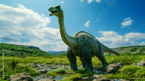 Majestic Prehistoric Brachiosaurus in Natural Habitat created with Generative AI technology © Fernando Cortés