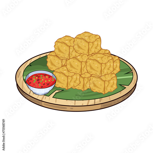 Illustration of fried tofu with chili sauce 