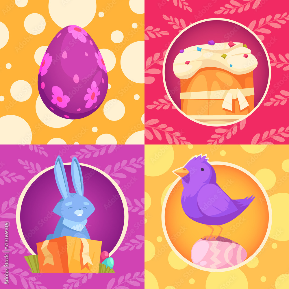 Easter celebration illustrations in flat style Easter celebration illustrations in flat style