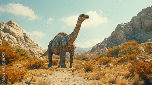 Majestic Prehistoric Brachiosaurus in Natural Habitat created with Generative AI technology photo