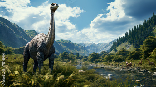 Majestic Prehistoric Brachiosaurus in Natural Habitat created with Generative AI technology