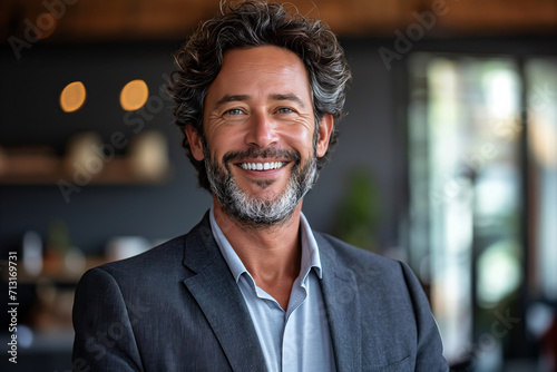 Smiling Man in Suit Poses for Camera at Business Event