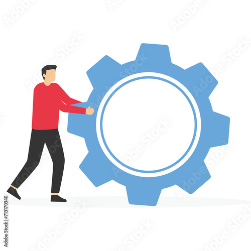 Help push mechanisms to work, Vector illustration in flat style

