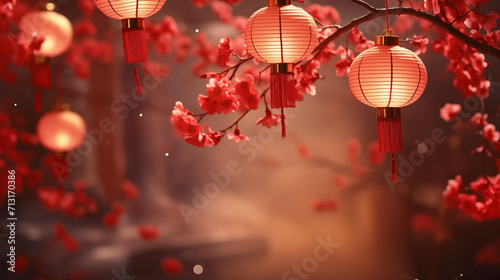 Beautiful Chinese New Year red lanterns on festive background picture 