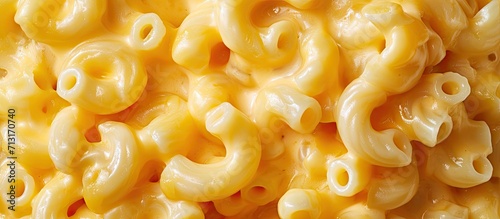 Mac and cheese traditional american dish macaroni pasta and a cheese sauce. Copy space image. Place for adding text