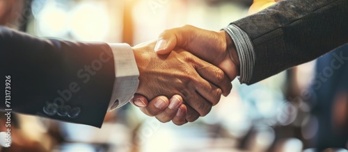 Business men closing deal with a handshake. Copy space image. Place for adding text photo