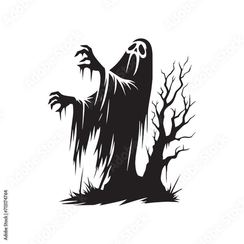 Mystical Murmurs: Ghost Silhouette Set in Supernatural Conversation - Horror Silhouette - Ghost Vector
